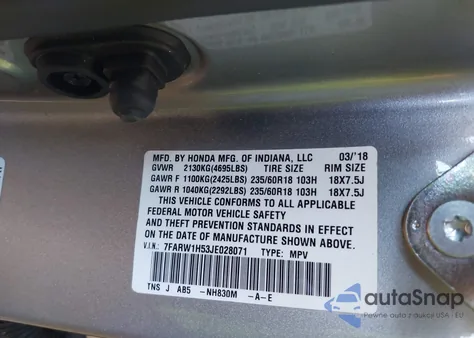 2018 Honda Cr-V Ex z USA, uszkodzony, nr VIN 7FARW1H53JE028071